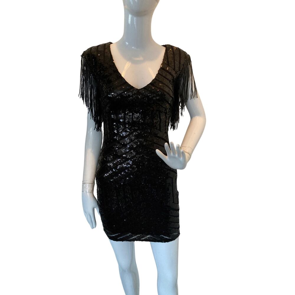 City Studio dress sequin fringe 20s Gatsby alien big shoulders size 0